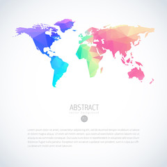 Vector colorful global world map with modern triangle pattern. Infographic template on isolate white background