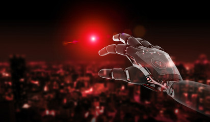 Red robot hand pointing finger 3D rendering