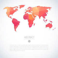 Vector red global world map with modern triangle pattern. Infographic template on white background
