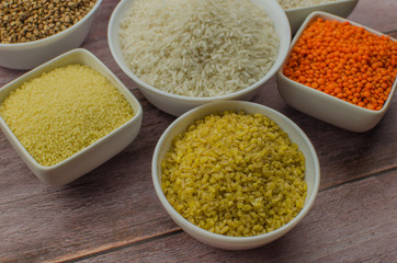 assortment of assorted cereals, cereals for a healthy diet.