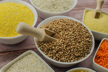 assortment of assorted cereals, cereals for a healthy diet.