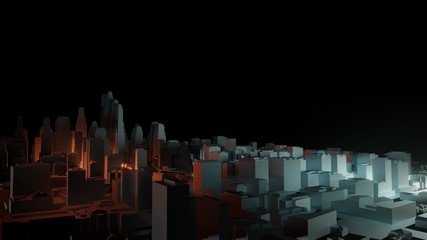 Fototapeta na wymiar 3d city with bright flashes on a dark background