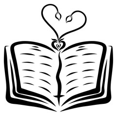 Two young sprouts from one grain in the shape of a heart over an open Bible