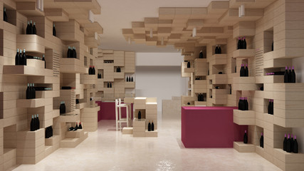 Interior of modern wine shop