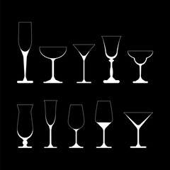 set of wine glasses. vector illustration on black background