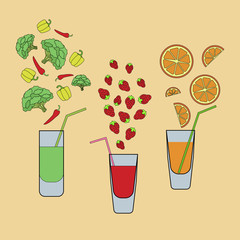 set of fruit and vegetable juices. vector illustration