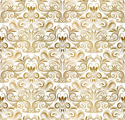 Golden white vintage seamless pattern. Gold royal classic baroque wallpaper. Arabic background ornament.