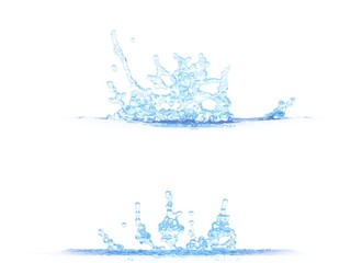 Fototapeta na wymiar 3D illustration of two side views of pretty water splash - mockup isolated on white, for design purposes