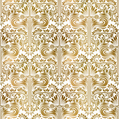 Golden white vintage seamless pattern. Gold royal classic baroque wallpaper. Arabic background ornament.