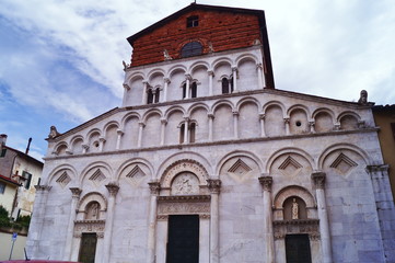 Fototapeta na wymiar Facade of Santa Maria Foris Portam church, Lucca, Tuscany, Italy