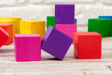 toy blocks heap, multicolor wooden bricks stack