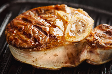 roasted beef shank on the grill pan
