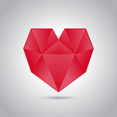 Geometrical polygonal heart. Crystal shape with shine. Symbol for love and Valentines day. Vector illustration.