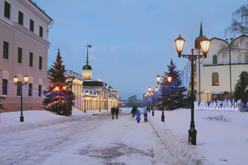 Sheinkman street in january evening. Kazan, Russia