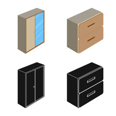 Vector illustration of bedroom and room icon. Set of bedroom and furniture stock symbol for web.