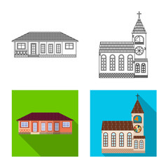 Isolated object of building and front sign. Set of building and roof stock symbol for web.