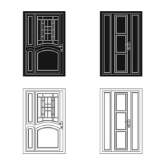 Isolated object of door and front sign. Collection of door and wooden stock vector illustration.