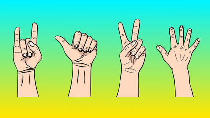 Vector illustration of the isolated gestures by hands