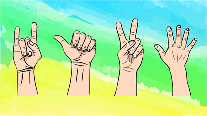 Vector illustration of the isolated gestures by hands