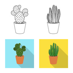 Vector illustration of cactus and pot symbol. Set of cactus and cacti stock symbol for web.