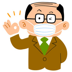 マスクをつけた会社員の男性　上司　薄毛

