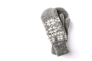Warm mittens isolated on white background.