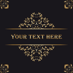 Vintage frame with gold ornament. Greeting card. Template for your design