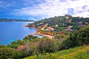 Saint Tropez luxurious coastline and green landscape view, famous tourist destination on French riviera
