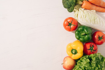 I love healthy food. Concept written with mix of vegetables on table