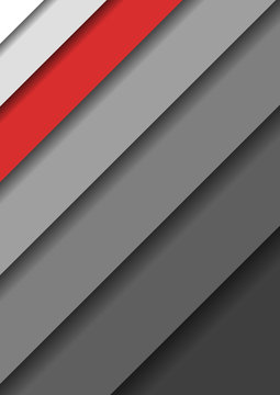 Paper cut banners with 3D abstract background with gray monochrome layers  sheets one over the other diagonally shadows and one red band. Vector illustration.