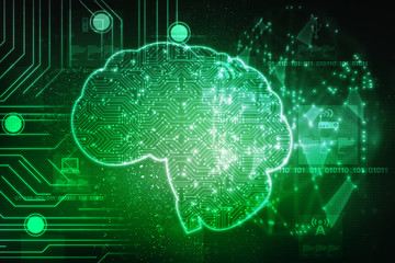 2d illustration Concept of thinking, background with brain, Abstract Artificial intelligence. Technology web background