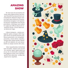 Amazing show tricks magician equipment performance vector illustration