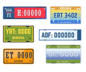 Car numbers plates vehicle license American states