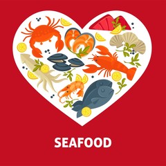 Fototapeta premium Seafood menu fish and lobster or crab and oysters