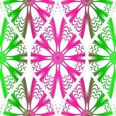 Pink, green color vector illustration. Easy festive ornament from flower in the style of geometric transformations. For fashion print, interior design, backgrounds, greeting cards, design. Seamless