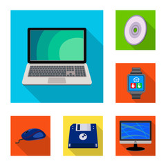 Vector illustration of laptop and device logo. Collection of laptop and server vector icon for stock.