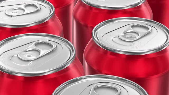 UHD looping 3D animation of the red aluminum soda cans