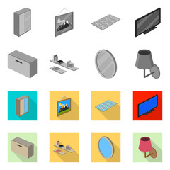 Vector illustration of bedroom and room icon. Collection of bedroom and furniture stock vector illustration.