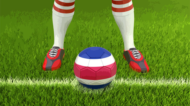 Man and soccer ball  with Costa Rica flag 