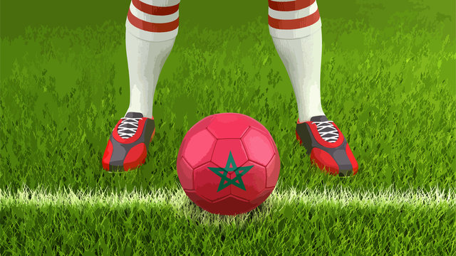 Man and soccer ball  with Moroccan flag