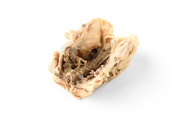 Boiled chicken bones isolated on white background. 