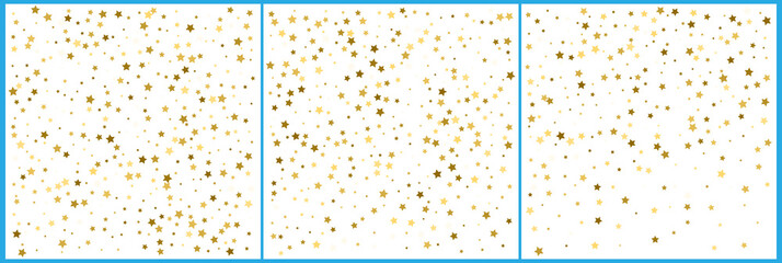 Gold star confetti celebrations. Simple festive modern design. Holiday vector. Set 3 in 1