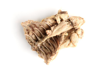 Boiled chicken bones isolated on white background. 