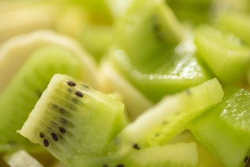 Kiwi slices macro shot. Background fruits. Selective focus