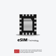 Obraz premium eSIM Embedded SIM card network icon symbol concept. new chip mobile cellular communication technology. vector illustration in flat style. Grey background.