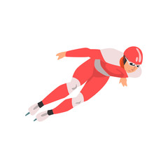 Short Track Speed Skater, Male Athlete Character in Sports Uniform, Active Sport Healthy Lifestyle Vector Illustration