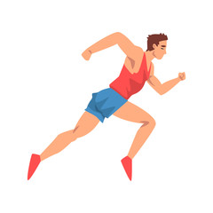 Male Athlete Running, Sportsman Character in Uniform, Side View, Active Sport Healthy Lifestyle Vector Illustration