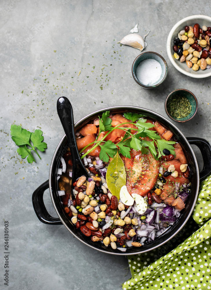 Wall mural legumes and tomatoes in a pot