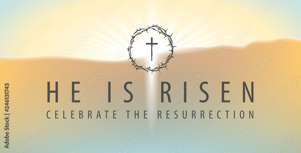 Canvas Prints vector easter banner with words he is risen, celebrate the resurrection, with a shining cross and cr