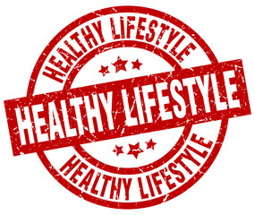 healthy lifestyle round red grunge stamp